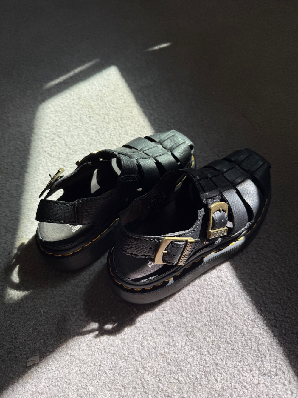 Dr. Martens Black Leather Fisherman Sandals with Yellow Stitching - Picture 2 of 4